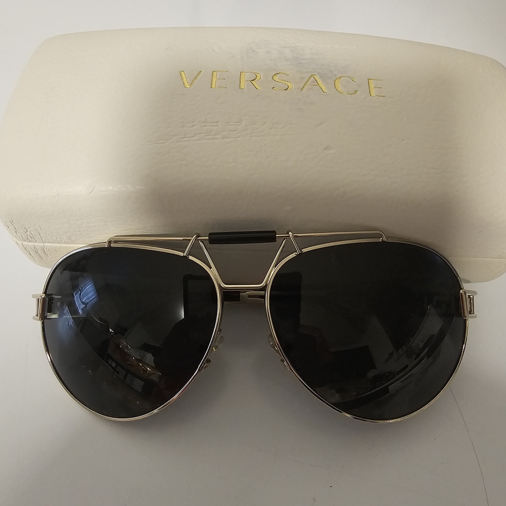 Versace Gold and Black Aviator Sunglasses